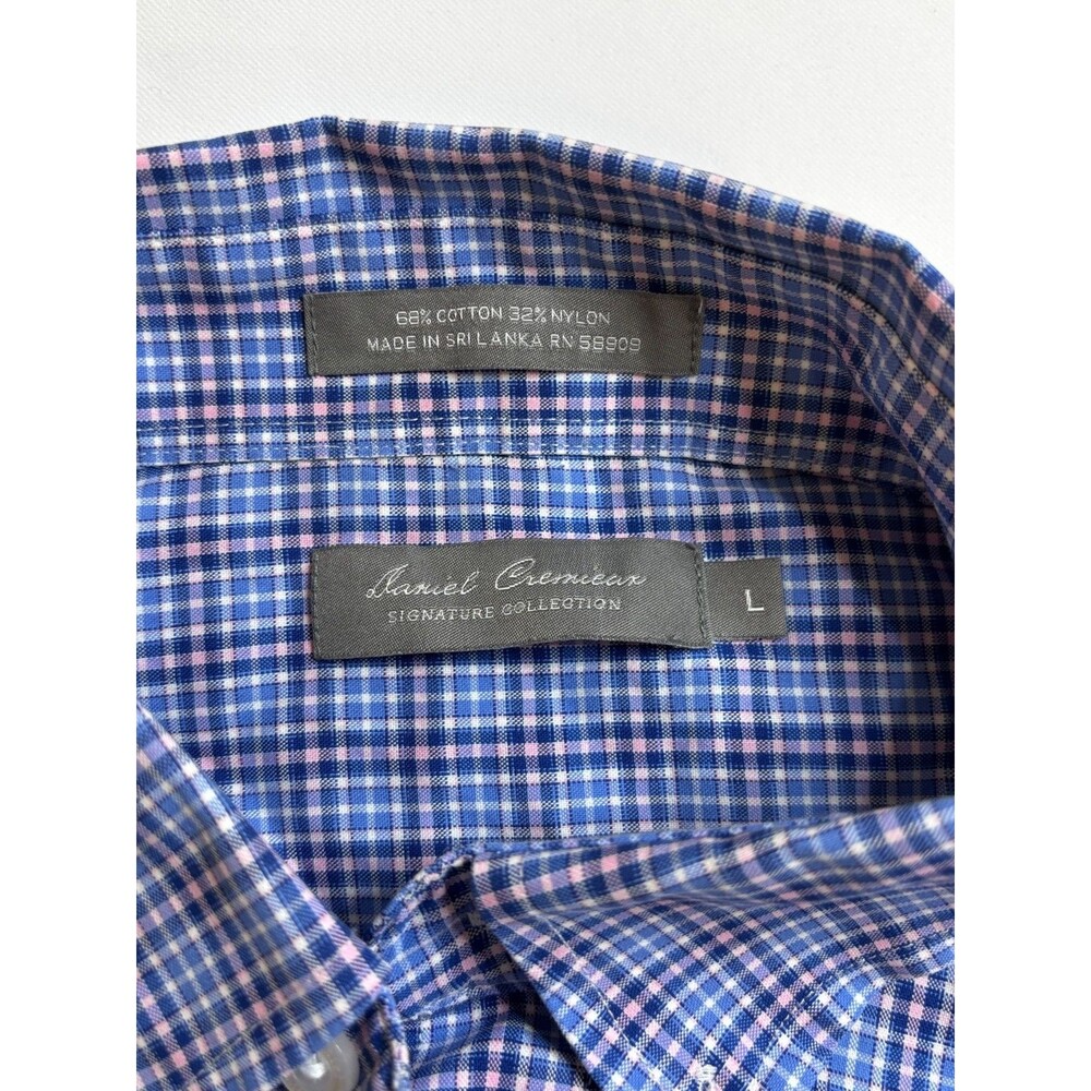 Daniel Cremieux Men's Large Blue Gingham Plaid Dress Shirt Signature Collection - Picture 2 of 8